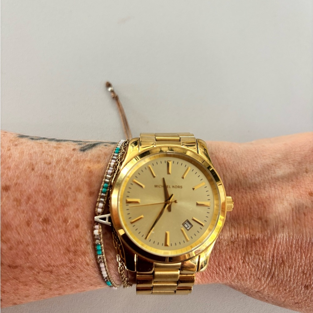 Michael Kors Gold Stainless Steel Link Watch with Champagne Dial
